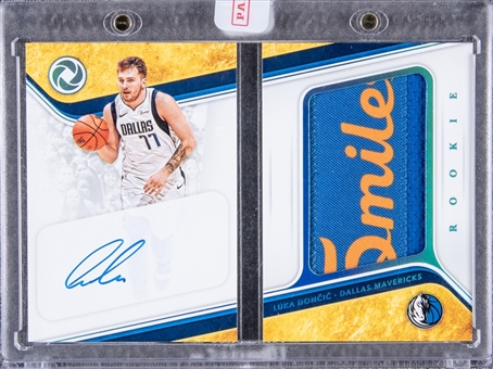 2018-19 Panini Opulence "Rookie Patch Autographs" #RPA-LD Luka Doncic Signed Patch Rookie Card (#5/5) – Panini Encased